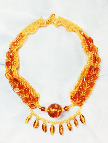 Ожерелье "Золотой колос", бисероплетение